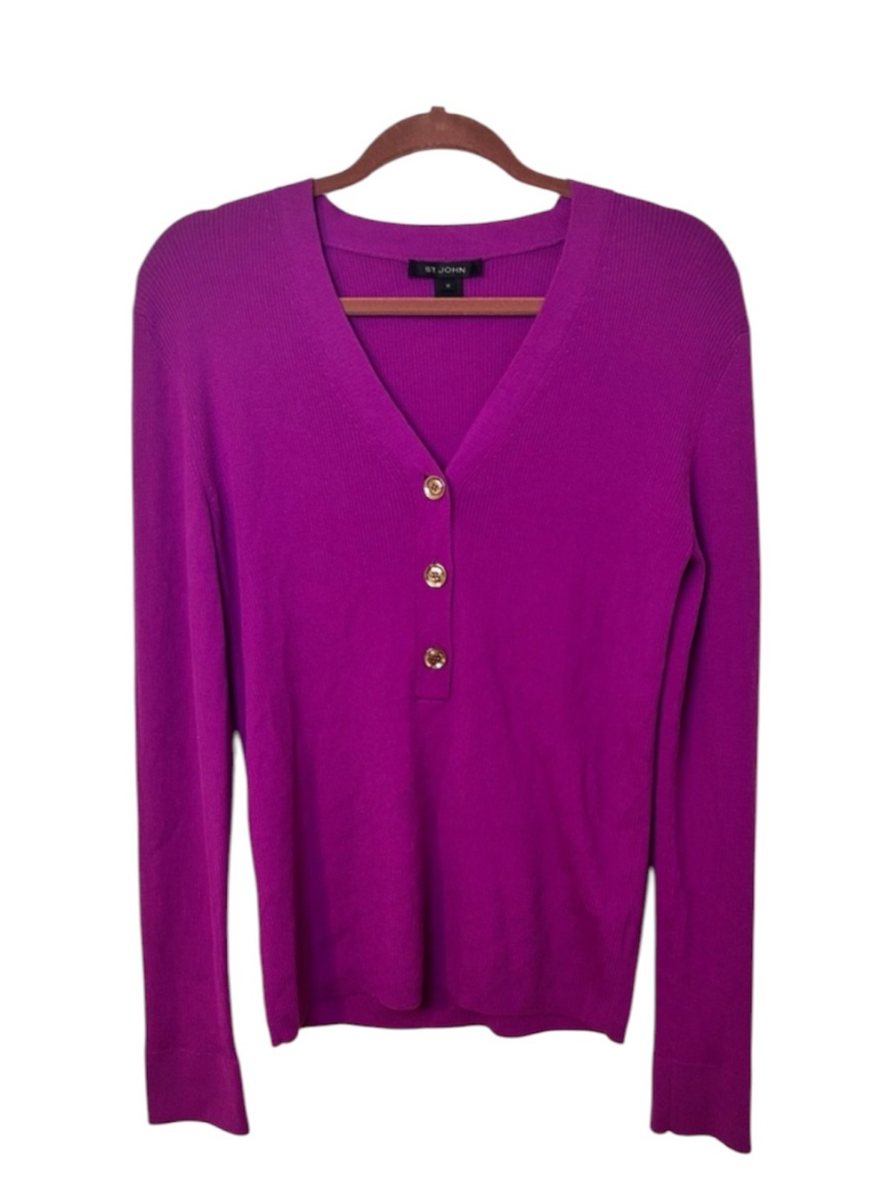 St. John 100% Wool V-Neck Pullover Sweater Size Medium